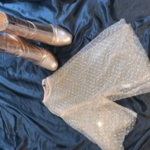 Sheer gold sparkle-embellished top